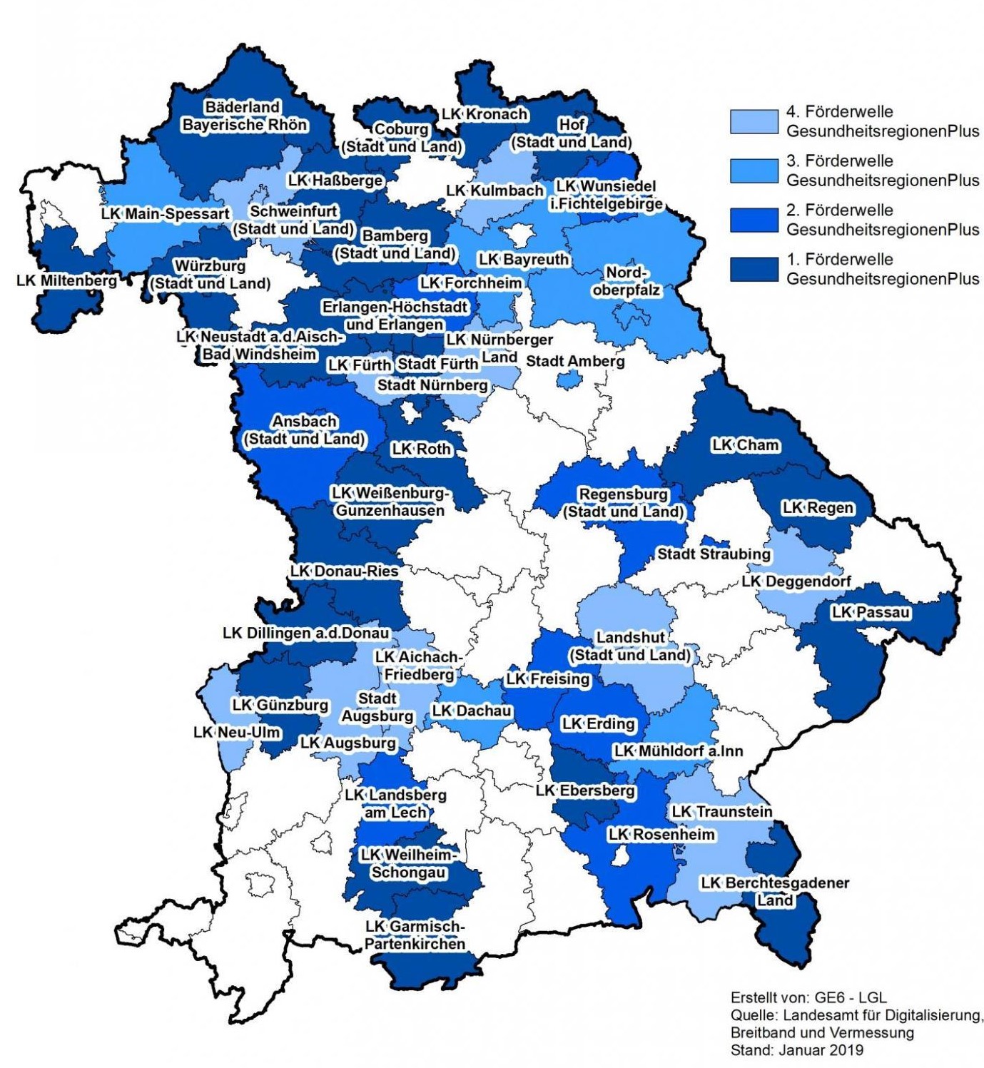 Aktuell geförderte Gesundheitsregionen plus in Bayern